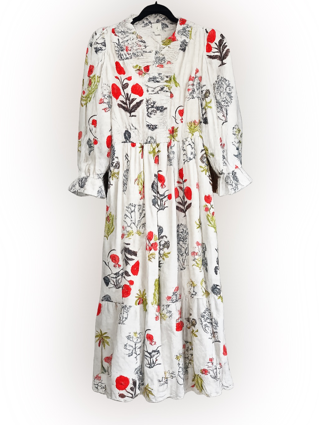 Umgee White Floral Button-Front Maxi Dress With Red & Green Accents